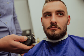 Young Man in Barbershop Hair Care Service Concept