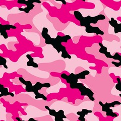 pink Military camo seamless pattern. Forest background on textile. Stylish new design. Ornament. Vector