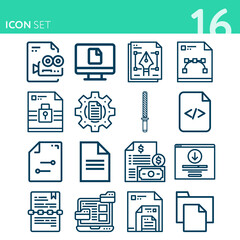 Simple set of 16 icons related to snake dance