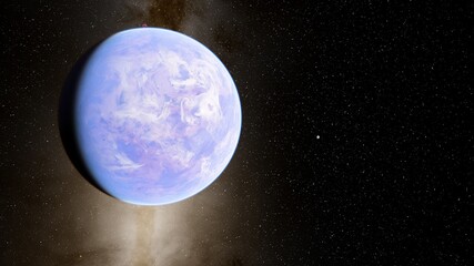 super-earth planet, realistic exoplanet, planet suitable for colonization, earth-like planet in far space, planets background 3d render