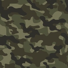 green Military camo seamless pattern. Forest background on textile. Stylish new design. Ornament. Vector - obrazy, fototapety, plakaty