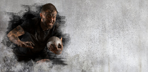 Rugby player in action. Sports banner