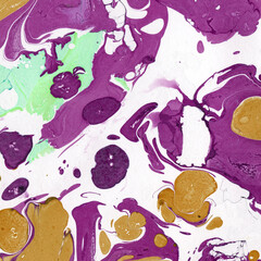 Colorful marble ink texture on watercolor paper background. Marble stone image. Bath bomb effect. Psychedelic biomorphic art.