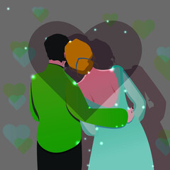vector illustration of a couple in love for valentine's day looking at their shadows