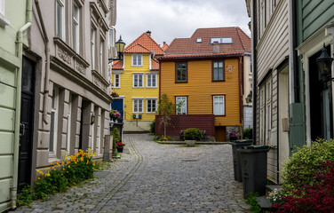 Fototapeta na wymiar Colorful scandinavian style wooden houses in Bergen