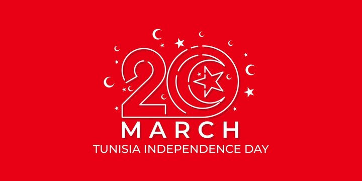 Tunisia Independence day with moon and star design. Typography number of 20 vector illustration. - Powered by Adobe