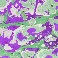 Fototapeta premium Colorful marble ink texture on watercolor paper background. Marble stone image. Bath bomb effect. Psychedelic biomorphic art.