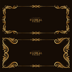 Ethnic beautiful golden floral frame border design set