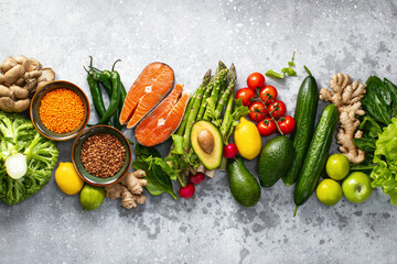 Fresh healthy food concept or background with copy space for a text