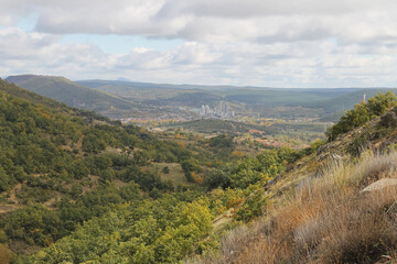 A view of the town of La Robla and its surroundings in autumn, León province, Spain