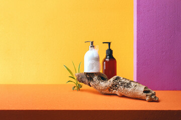Organic liquid soap, shampoo or shower gel concept
