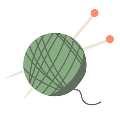 Ball of yarn and needles isolated on white background. Hugge, comfort and home collection. Vector hand drawn illustration.