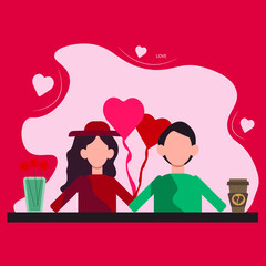 vector illustration of a couple in love in flat style having a cup of coffee