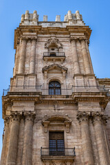 Obraz premium View of North facade of Cathedral of Malaga. Renaissance Cathedral - Roman Catholic Church in the city of Malaga, constructed between 1528 and 1782. Malaga, Costa del Sol, Andalusia, Spain.