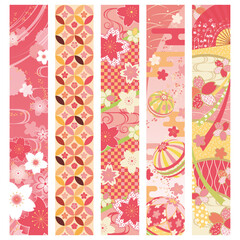 桜の和風縦帯、仕切りライン/Vector Japanese Cherry Blossom Themed Border Set - Vertical