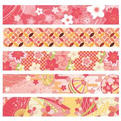 桜の和風横帯、仕切りライン/Vector Japanese Cherry Blossom Themed Border Set - Horizontal