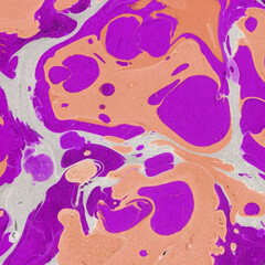 Colorful marble ink texture on watercolor paper background. Marble stone image. Bath bomb effect. Psychedelic biomorphic art.