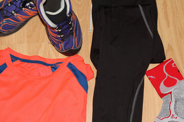 Sportswear, tights, sneakers, t-shirts, shoes,  
