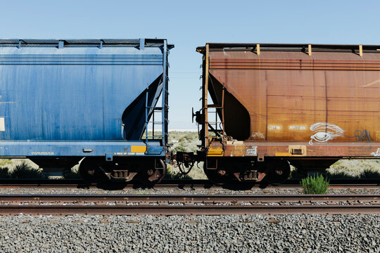 Train cars in desert, near Wendover, UT