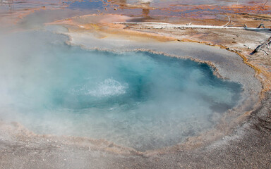 Beautiful steaming aqua hot spring