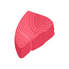 Raw tuna slice isolated on white background. Fresh fish steak. Vector illustration of seafood in cartoon flat style.