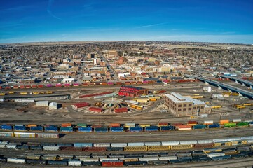 Aerial View of Cheyenne, Wyoming and it's large Train Yard