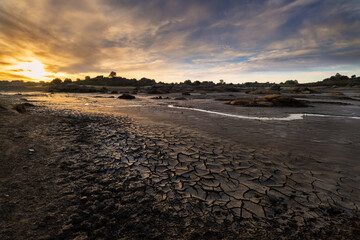 Sunrise in the natural park of Los Barruecos. Extremadura. Spain.