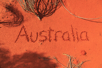 Australia written in sand. Northern Territory. Australia.