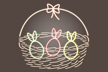 Basket with Easter eggs and bow.