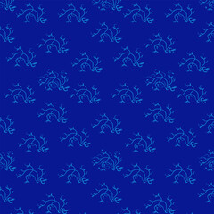 Pattern - small abstract floral branch, pale blue on a bright blue background, rustic style - vector.