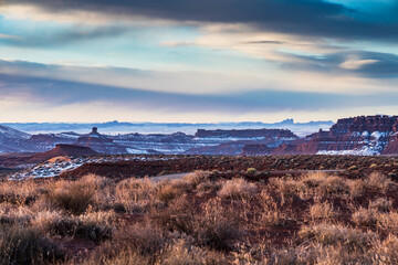 dramatic landscape of Monument Valley taken during winter