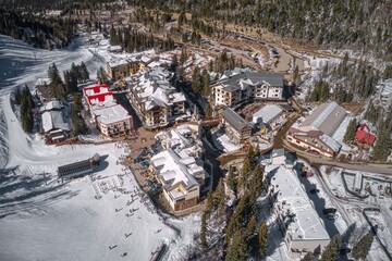 Aerial View of popular Ski Slopes near Taos, New Mexico