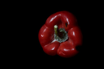 Red mouldy and rotten spicy pepper on a black background