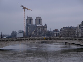 Fototapeta na wymiar Notre Dame de Paris during floods the 9th february 2021.