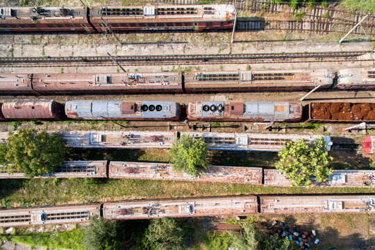 Old railway cars from above