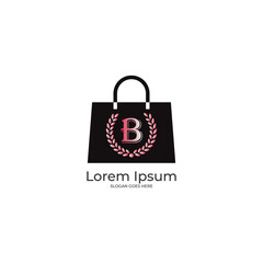 Shopping bag icon, Ladies bag, black bag with B letter