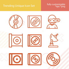 Simple set of compact disk related lineal icons.