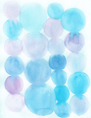 Watercolor colorful circles. Blue, pink and purple stains.Watercolor abstract background, hand-painted texture. Design for backgrounds, wallpapers, covers and packaging