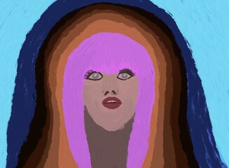 portrait of a girl with blue eyes. Surrealistic portrait. Digital art illustration