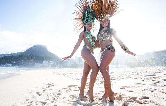Samba dancers. Ipanema Beach. Rio de Janeiro. Brazil.