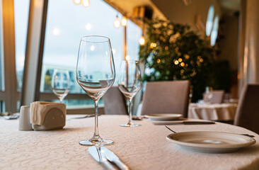  Served dinner table in a restaurant. Restaurant interior