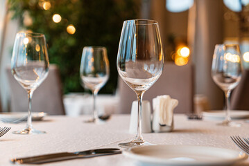  Served dinner table in a restaurant. Restaurant interior