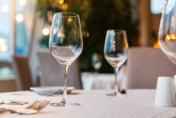  Served dinner table in a restaurant. Restaurant interior