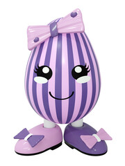 niedliches Kawaii Osterei mit großen Schuhen. In lila und rosa Streifen mit Schleife.