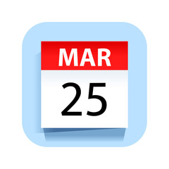 March 25. Calendar Icon. Vector Illustration.