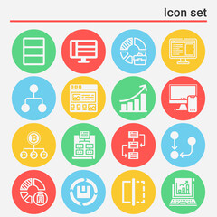 16 pack of schematic  filled web icons set