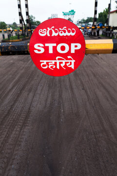 STOP written in Railway crossing