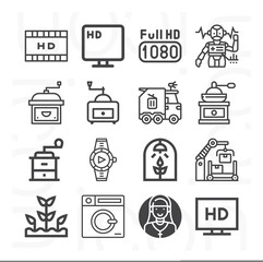 16 pack of automated  lineal web icons set
