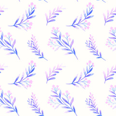 Fototapeta na wymiar Seamless colorful floral pattern. Botanical illustration with leaves and flowers. Hand-drawn digital painting background for fabric, wallpaper, invitation, etc.
