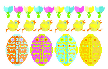 Easter set of chicks tulips and decorative sugar eggs